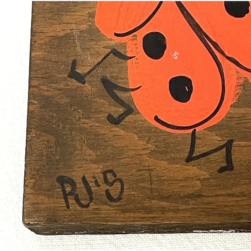Vtg Hand Painted Ladybug on Wood Block Wall Art Primitive Farmhouse‎ Garden